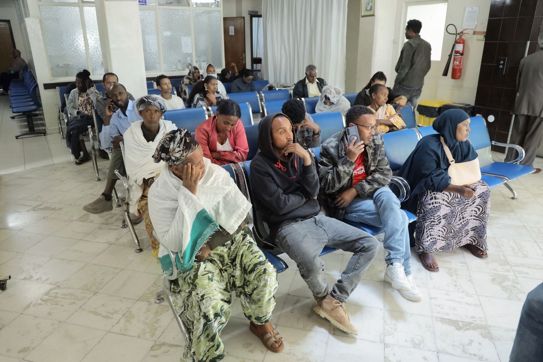 Patients seated in the outpatient waiting area at Yordanos Hospital